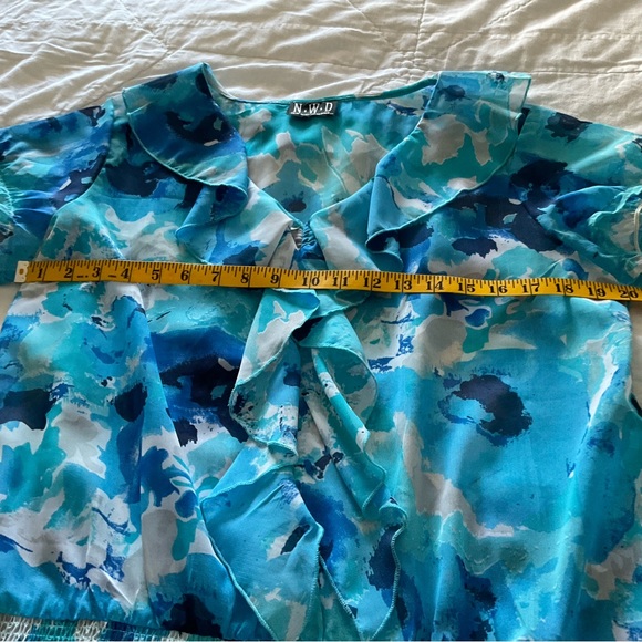 NEW WOMEN DESIGN, TEAL AND MULTI COLOUR RUFFLE BLOUSE, SIZE: L - Picture 5 of 7